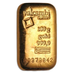 Valcambi Suisse Golden 100 Gram Gold Bar 999