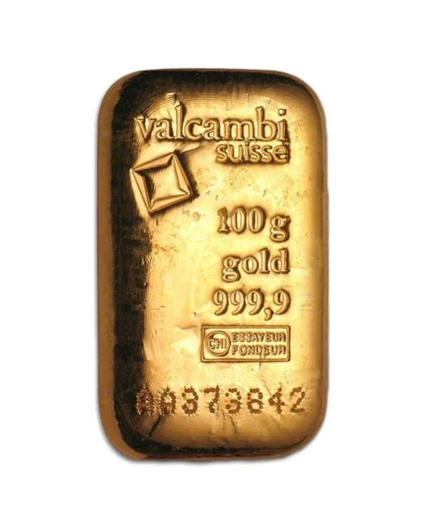 Valcambi Suisse Golden 100 Gram Gold Bar 999