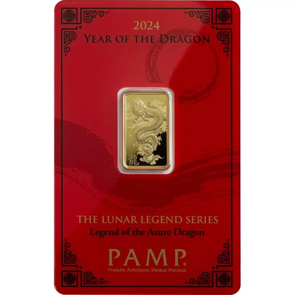 5 gram Gold Bar - PAMP Suisse - Lunar Legend Azure Dragon - 999.9 Fine in Assay