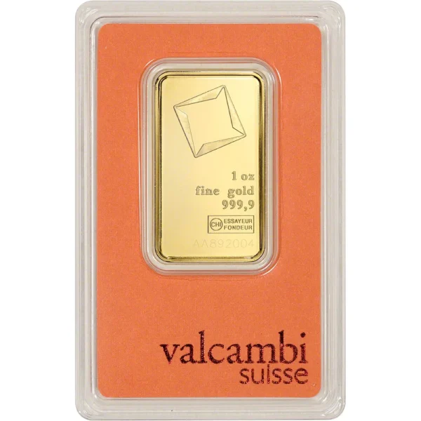 1 oz. Gold Bar - Valcambi Suisse - 999.9 Fine in Assay