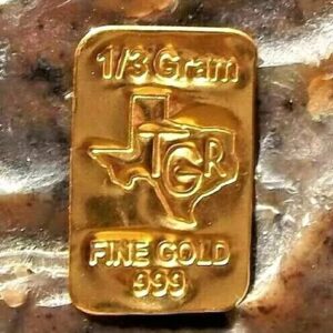 1 /3 gram Gold Bar - TGR TEXAS - 999.9 Fine in Assay