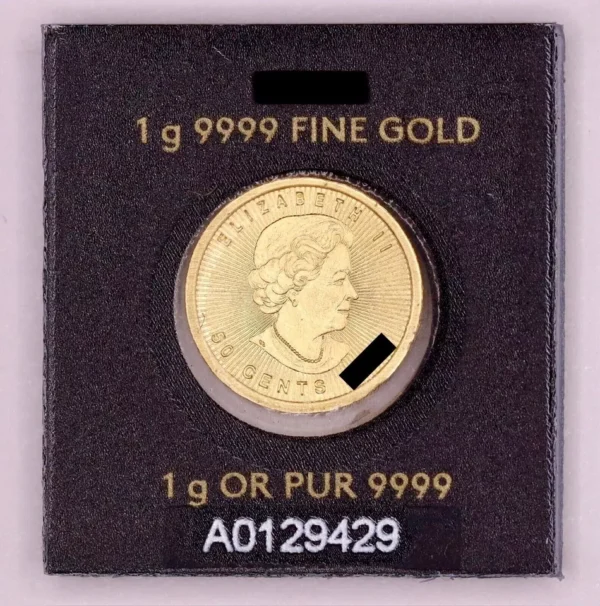 1 Gram Gold Maple Leaf 9999 Fine Coin Maplegram In Assay - Random Year - Image 2