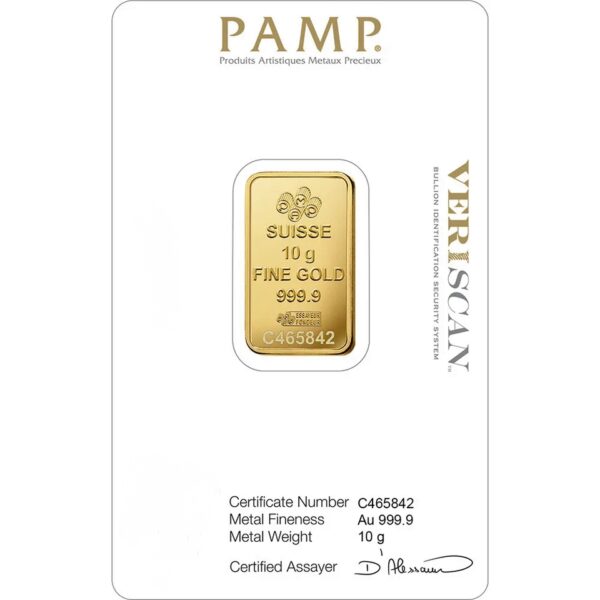 10 gram Gold Bar - PAMP Suisse - Fortuna - 999.9 Fine in Sealed Assay