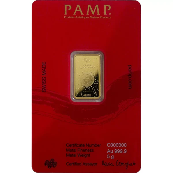 5 gram Gold Bar - PAMP Suisse - Lunar Legend Azure Dragon - 999.9 Fine in Assay - Image 2