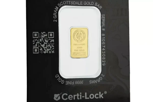 2 gram Scottsdale Mint 9999 Gold Bar - Sealed in Certi-Lock COA #A378 - Image 5